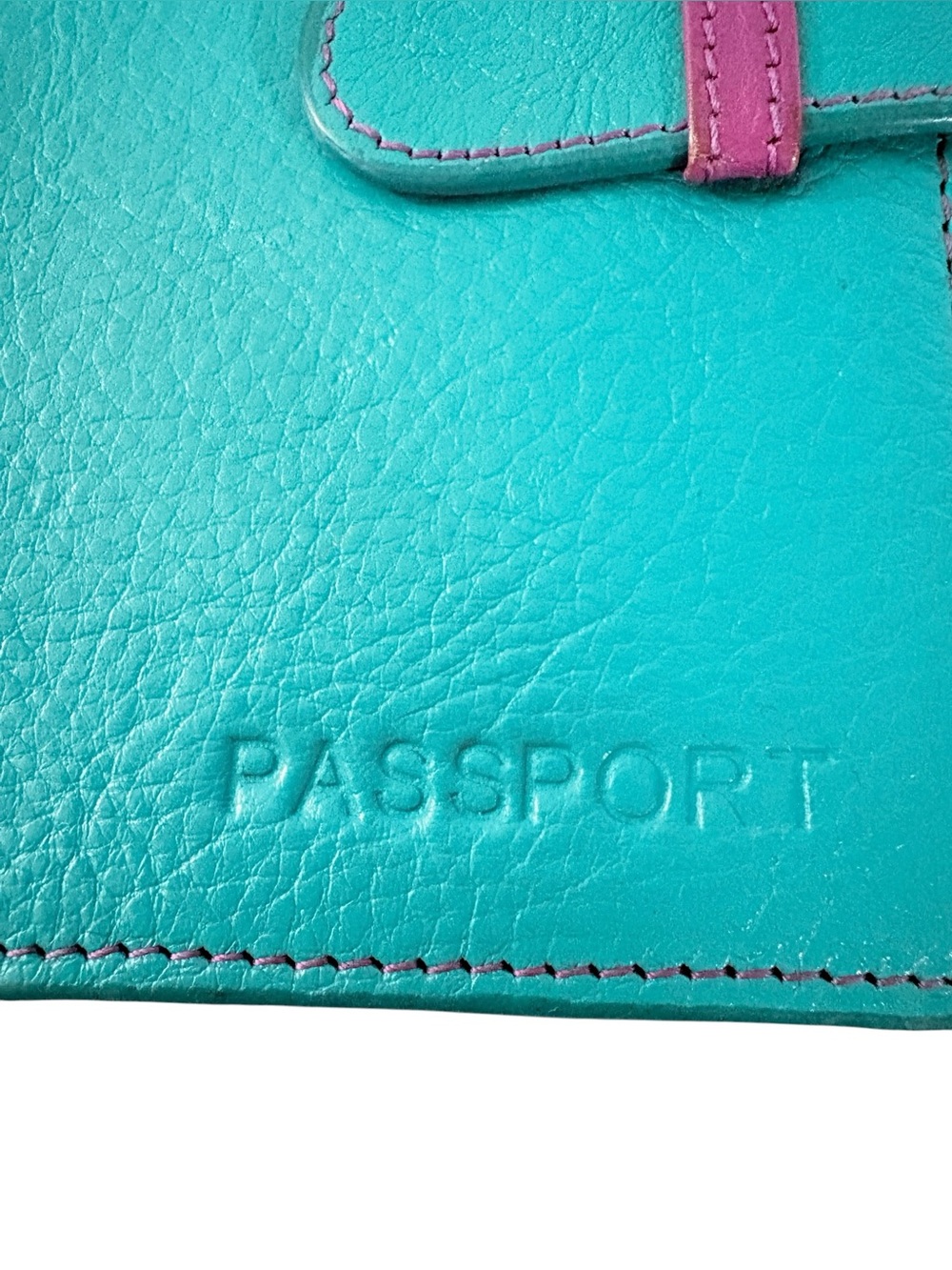 DANIER Turquoise Leather Passport Holder with Pink Accent - Travel Wallet - Picture 3 of 11